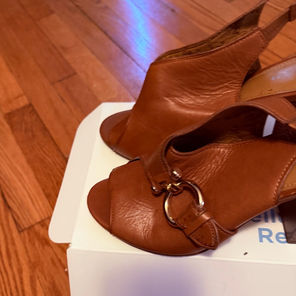 Coach Tan Leather Open-Toe Slingback Heeled Mules - Picture 2 of 5